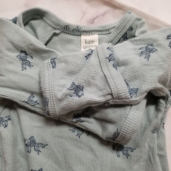 Kate Quinn Blue Goldfish Wrap Around Longsleeve Kimono Bodysuit - Picture 3 of 3